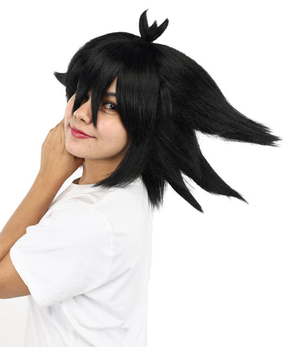 Medium Layered Black Anime-Style Cosplay Wig | Synthetic  Hair for Halloween, Festivals, Parties, Stage & Roleplay