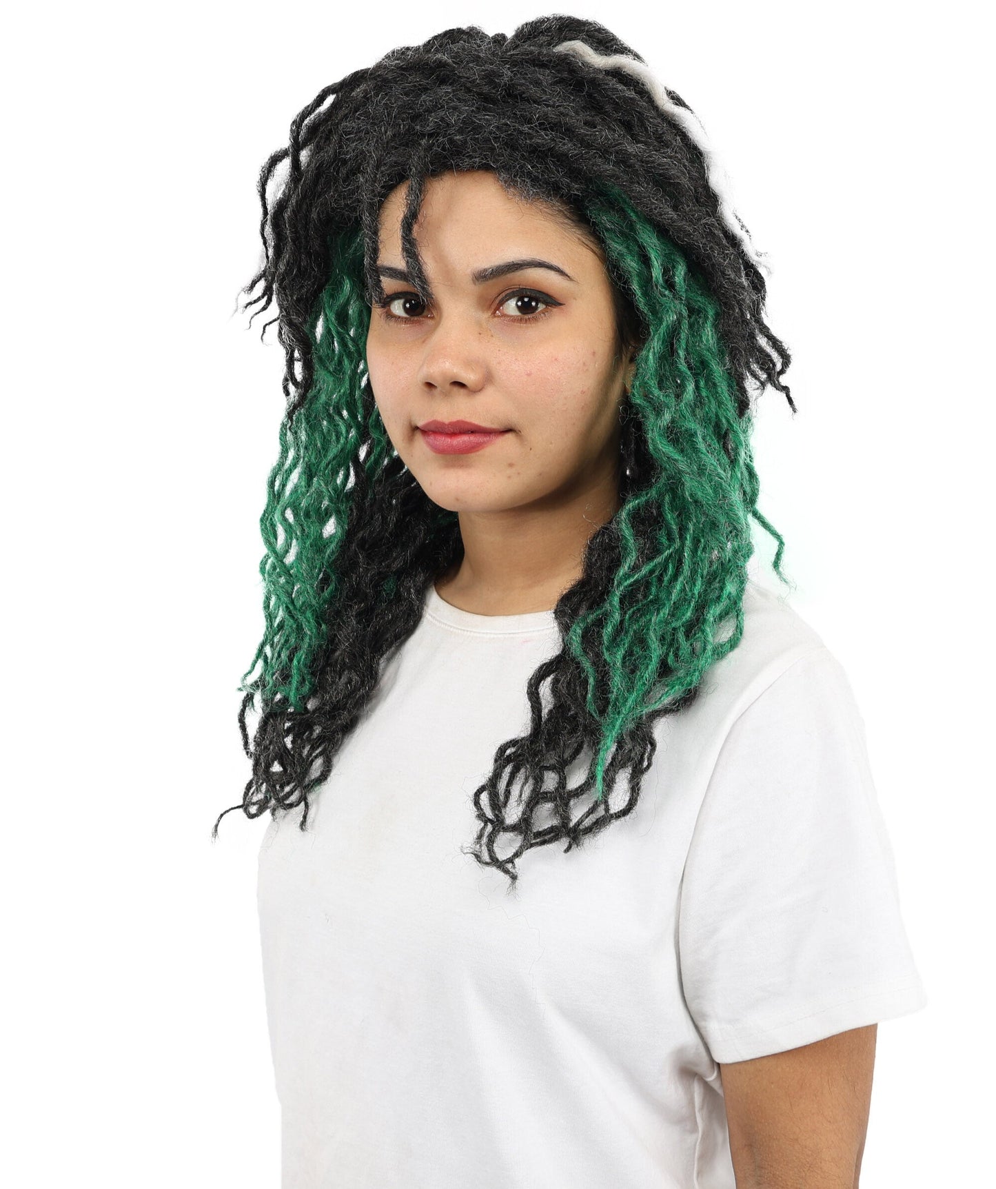 Swamp Zombie Wig | Messy Green Black & White Synthetic Hairpiece with Adjustable Cap | Accessory for Halloween, Cosplay, Stage & Parties