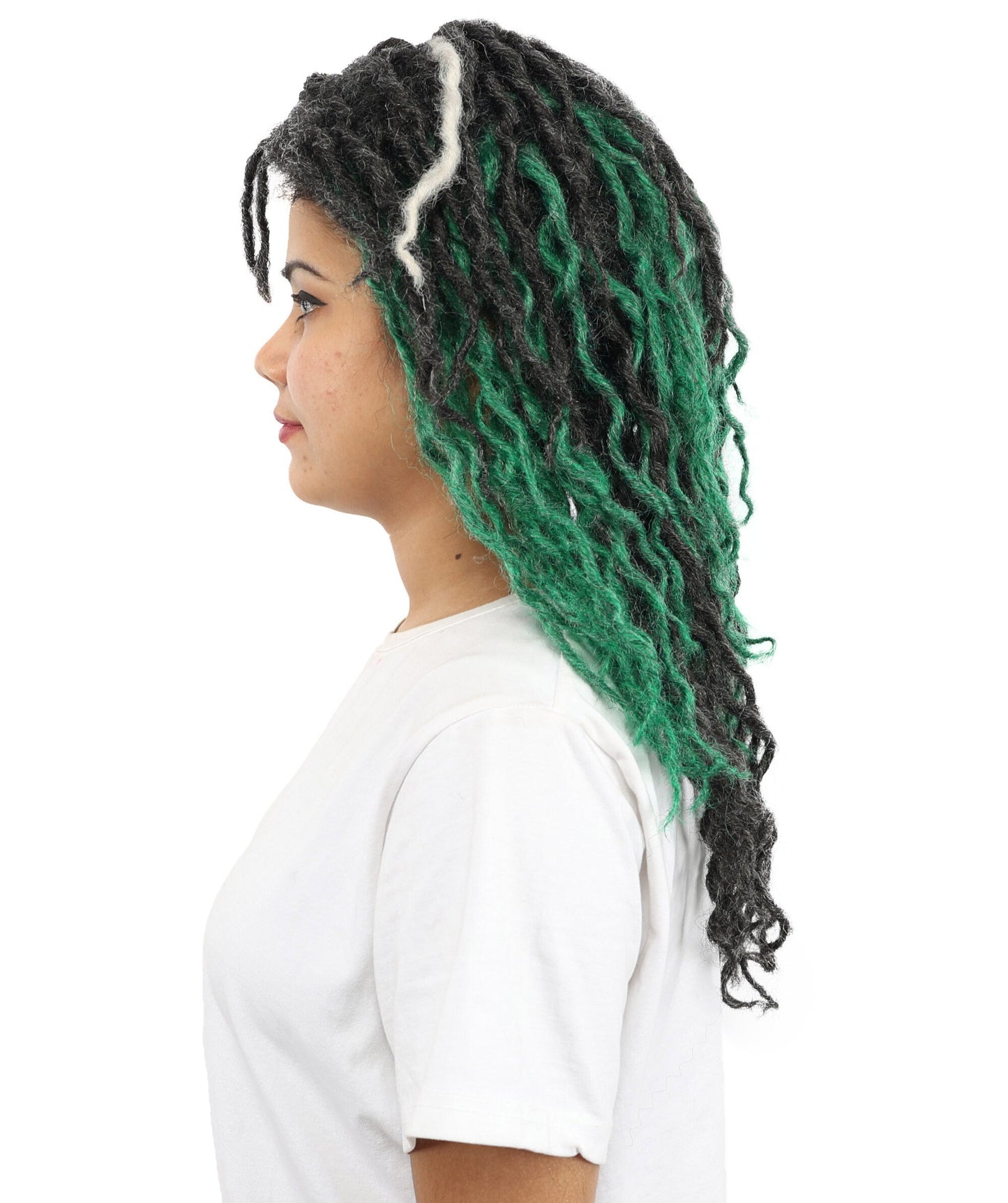 Swamp Zombie Wig | Messy Green Black & White Synthetic Hairpiece with Adjustable Cap | Accessory for Halloween, Cosplay, Stage & Parties