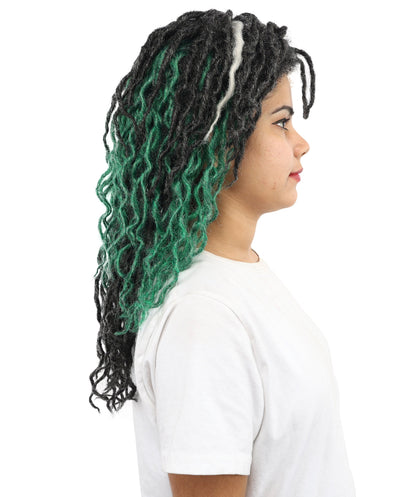 Swamp Zombie Wig | Messy Green Black & White Synthetic Hairpiece with Adjustable Cap | Accessory for Halloween, Cosplay, Stage & Parties