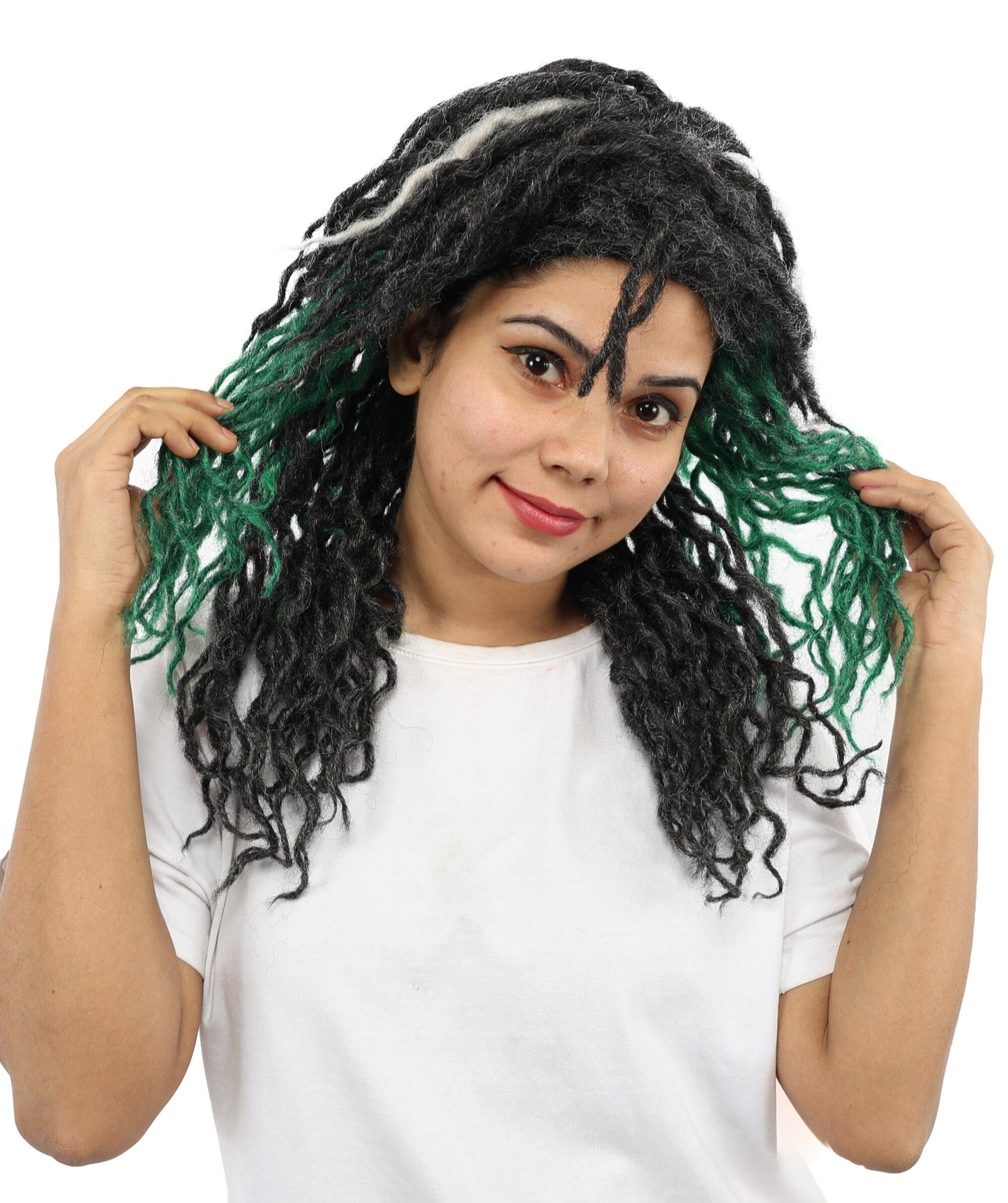Swamp Zombie Wig | Messy Green Black & White Synthetic Hairpiece with Adjustable Cap | Accessory for Halloween, Cosplay, Stage & Parties