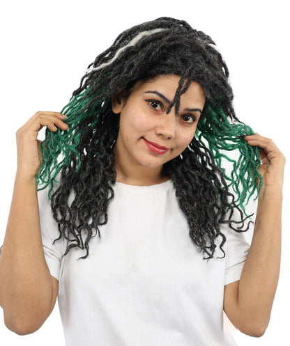Swamp Zombie Wig | Messy Green Black & White Synthetic Hairpiece with Adjustable Cap | Accessory for Halloween, Cosplay, Stage & Parties