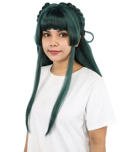 Mystic Cat Cosplay Dark Green Wig | Extra Long Layered Synthetic Hairpiece with Soft Texture for Anime, Halloween, Cosplay, Parties & Stage