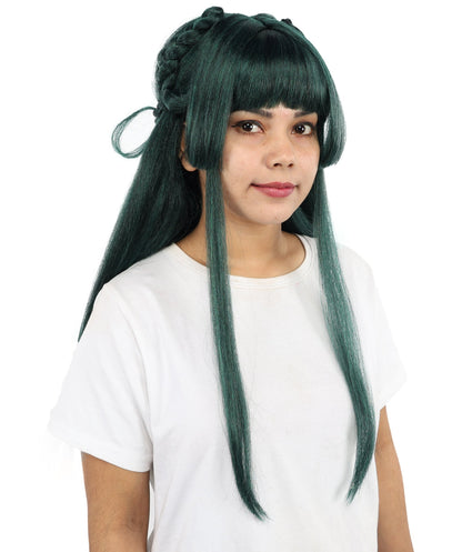 Mystic Cat Cosplay Dark Green Wig | Extra Long Layered Synthetic Hairpiece with Soft Texture for Anime, Halloween, Cosplay, Parties & Stage
