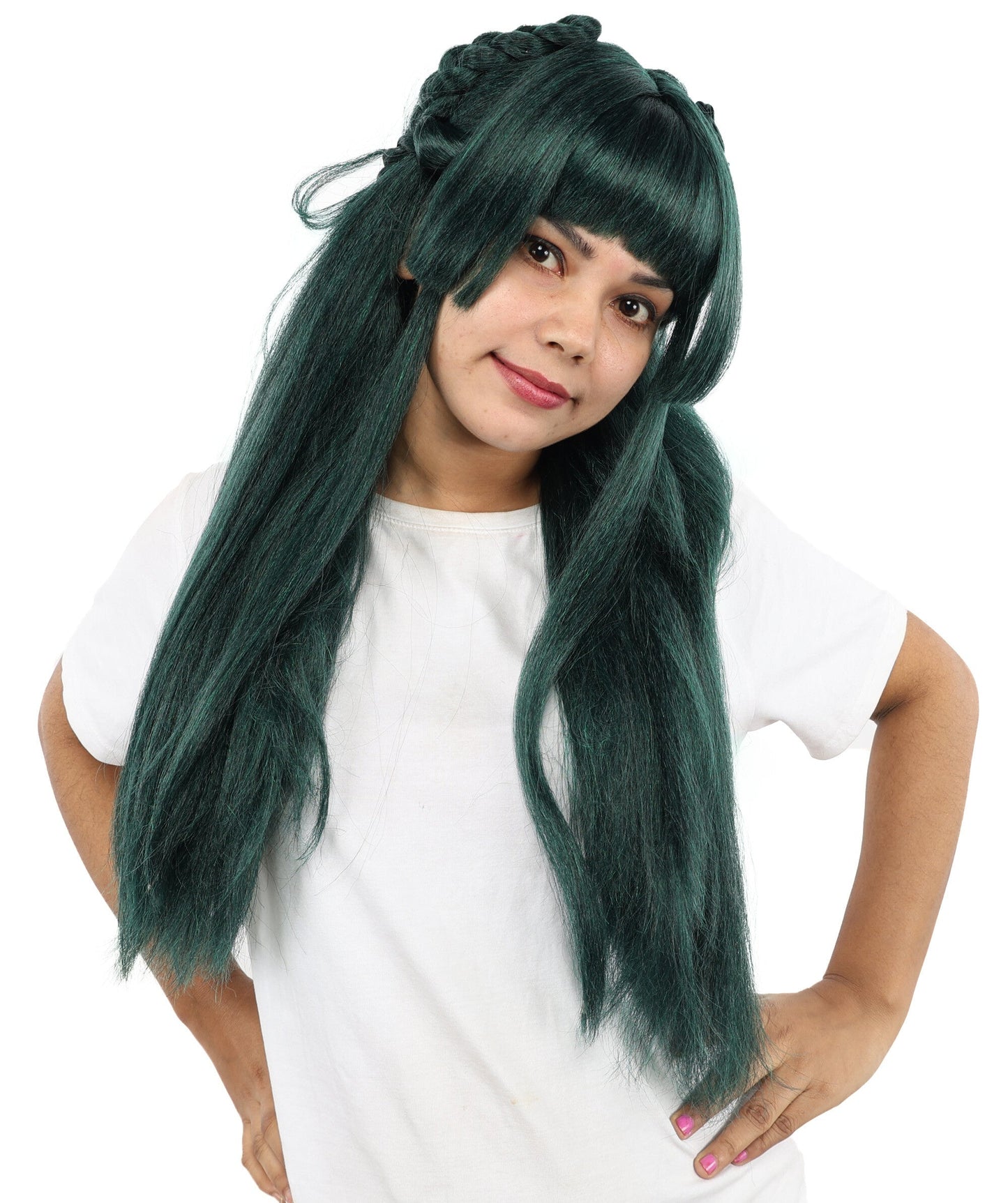 Mystic Cat Cosplay Dark Green Wig | Extra Long Layered Synthetic Hairpiece with Soft Texture for Anime, Halloween, Cosplay, Parties & Stage