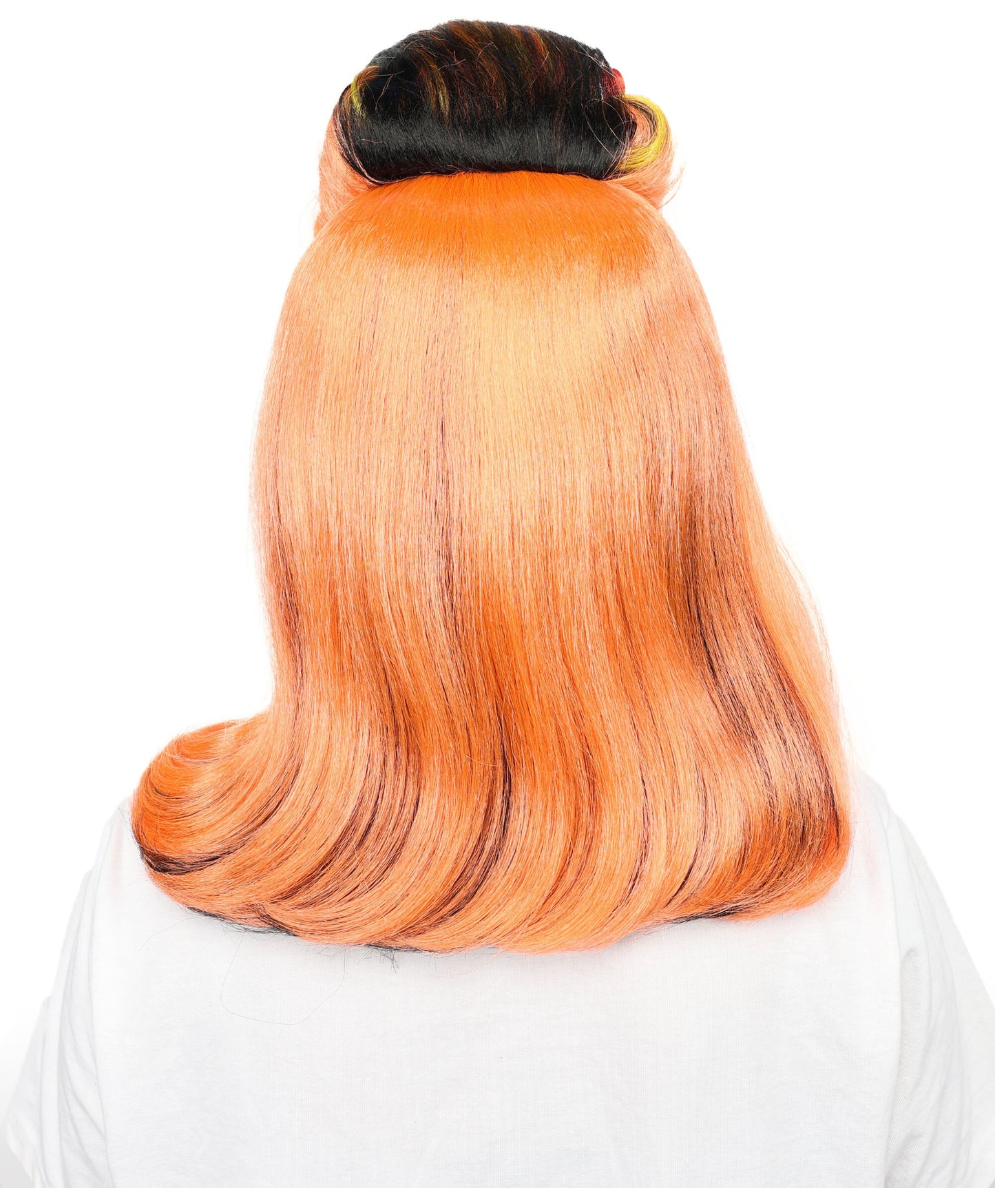 Wig for Women | Fiery Red with Yellow & Black Highlights | Long Straight Synthetic Hair | Adjustable Cap for Halloween, Cosplay & Stage