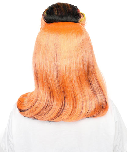 Wig for Women | Fiery Red with Yellow & Black Highlights | Long Straight Synthetic Hair | Adjustable Cap for Halloween, Cosplay & Stage
