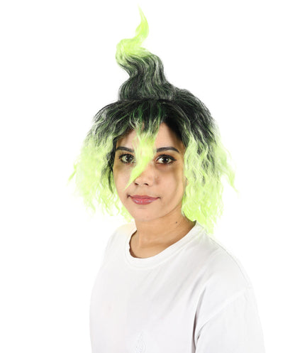Medium Black and Green Gradient Cosplay Wig | Layered Anime-Inspired Hairstyle with Adjustable Cap | Costume Hairpiece for Halloween, Stage & Roleplay