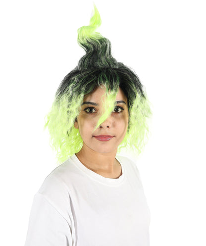 Medium Black and Green Gradient Cosplay Wig | Layered Anime-Inspired Hairstyle with Adjustable Cap | Costume Hairpiece for Halloween, Stage & Roleplay