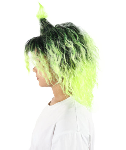 Medium Black and Green Gradient Cosplay Wig | Layered Anime-Inspired Hairstyle with Adjustable Cap | Costume Hairpiece for Halloween, Stage & Roleplay