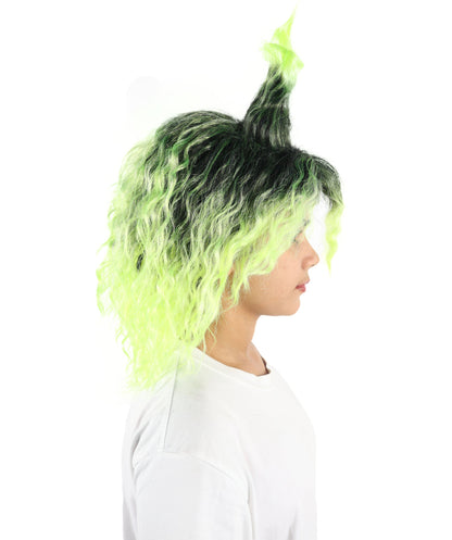 Medium Black and Green Gradient Cosplay Wig | Layered Anime-Inspired Hairstyle with Adjustable Cap | Costume Hairpiece for Halloween, Stage & Roleplay
