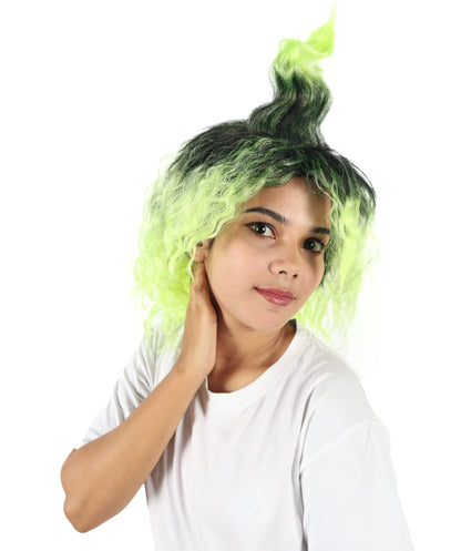 Medium Black and Green Gradient Cosplay Wig | Layered Anime-Inspired Hairstyle with Adjustable Cap | Costume Hairpiece for Halloween, Stage & Roleplay