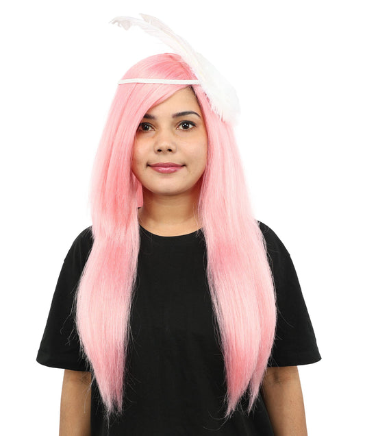 Women’s Extra Long Straight Pink Fantasy Princess Wig | Costume Wig with Wings | Ideal for Cosplay, Halloween & Parties