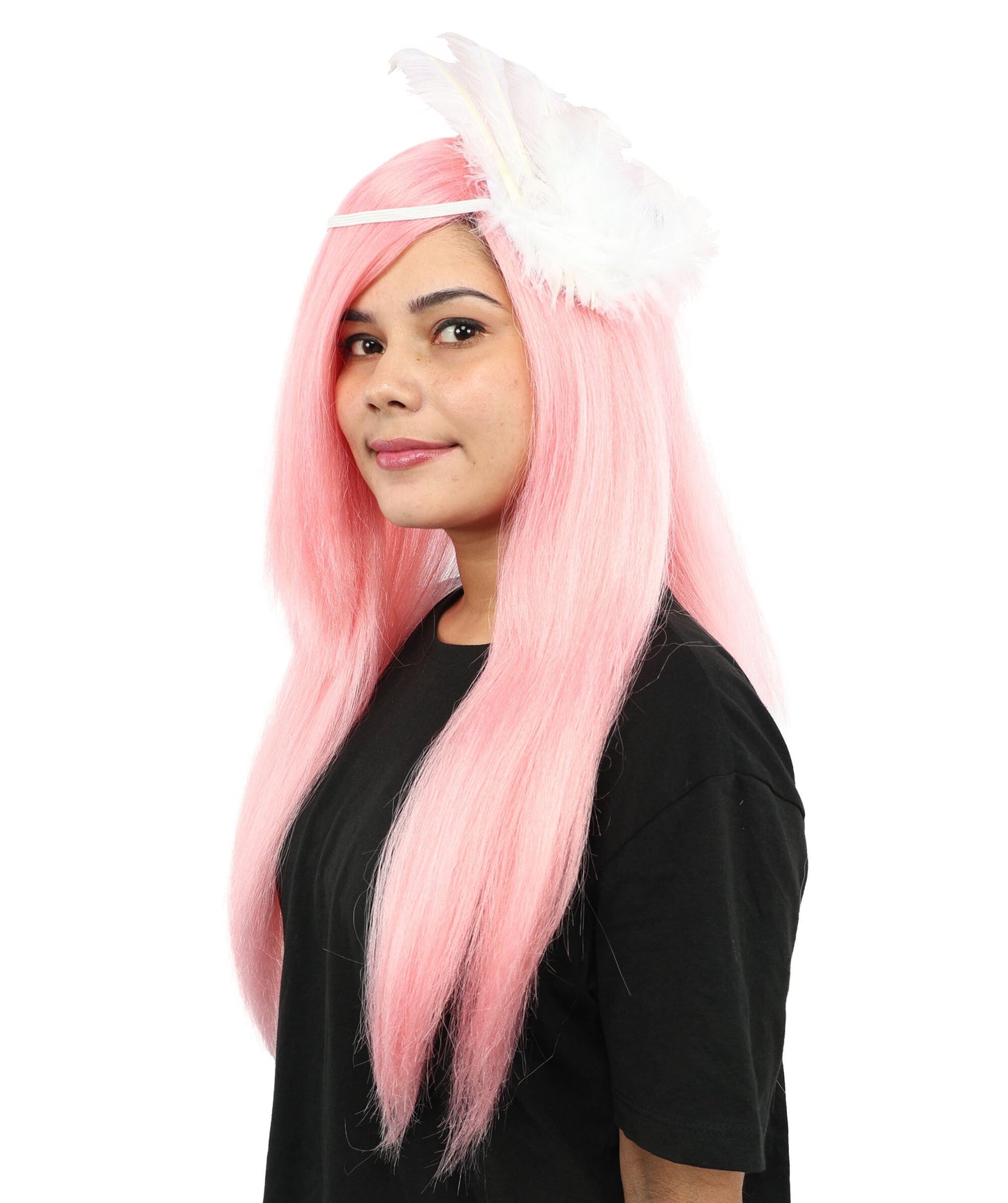 Women’s Extra Long Straight Pink Fantasy Princess Wig | Costume Wig with Wings | Ideal for Cosplay, Halloween & Parties