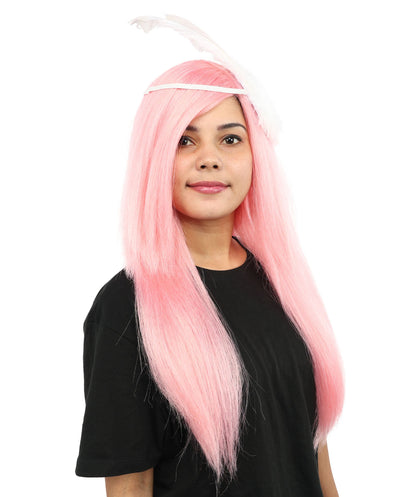 Women’s Extra Long Straight Pink Fantasy Princess Wig | Costume Wig with Wings | Ideal for Cosplay, Halloween & Parties