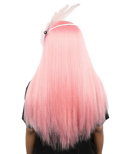 Women’s Extra Long Straight Pink Fantasy Princess Wig | Costume Wig with Wings | Ideal for Cosplay, Halloween & Parties