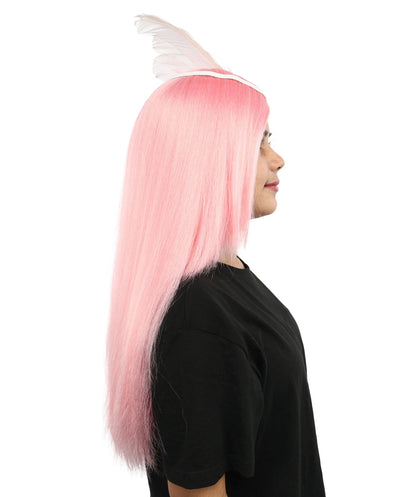 Women’s Extra Long Straight Pink Fantasy Princess Wig | Costume Wig with Wings | Ideal for Cosplay, Halloween & Parties