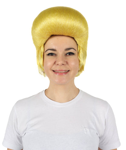 Adult Women’s Yellow Retro Beehive Wig | Voluminous Short Hairpiece with Breathable Cap | Ideal for Halloween, Cosplay & Themed Parties