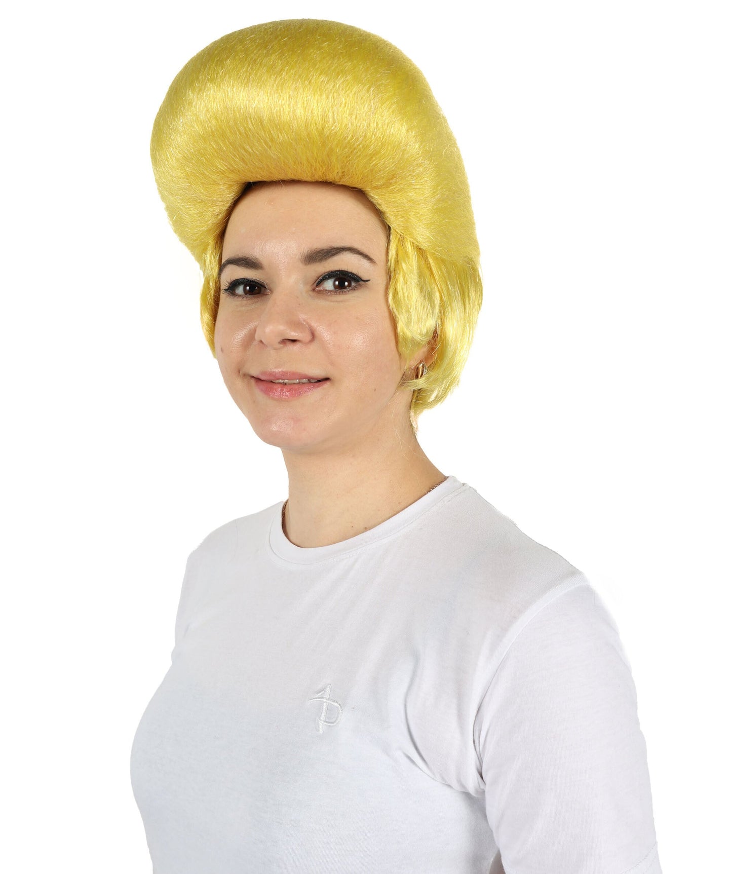 Adult Women’s Yellow Retro Beehive Wig | Voluminous Short Hairpiece with Breathable Cap | Ideal for Halloween, Cosplay & Themed Parties