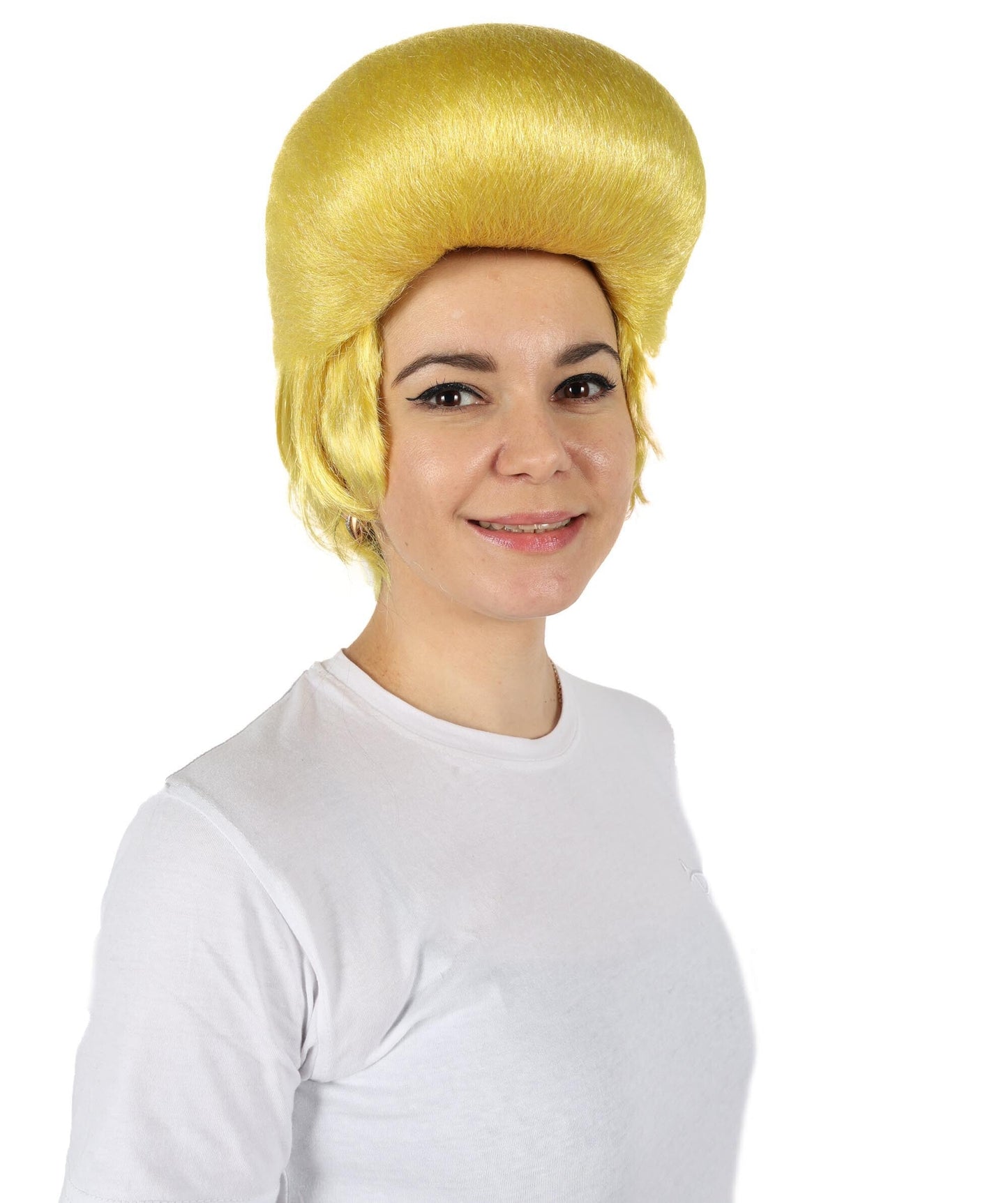 Adult Women’s Yellow Retro Beehive Wig | Voluminous Short Hairpiece with Breathable Cap | Ideal for Halloween, Cosplay & Themed Parties