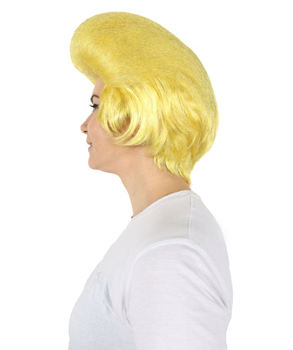 Adult Women’s Yellow Retro Beehive Wig | Voluminous Short Hairpiece with Breathable Cap | Ideal for Halloween, Cosplay & Themed Parties