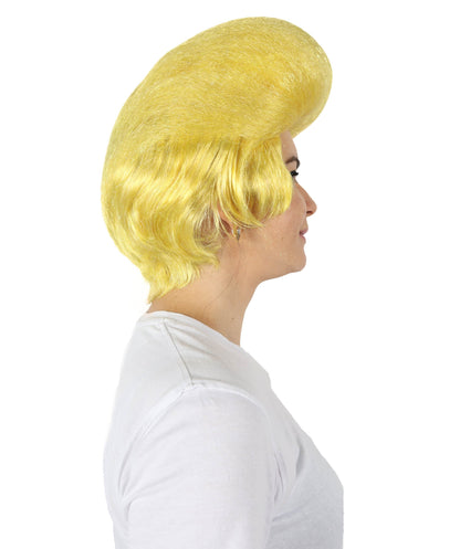 Adult Women’s Yellow Retro Beehive Wig | Voluminous Short Hairpiece with Breathable Cap | Ideal for Halloween, Cosplay & Themed Parties