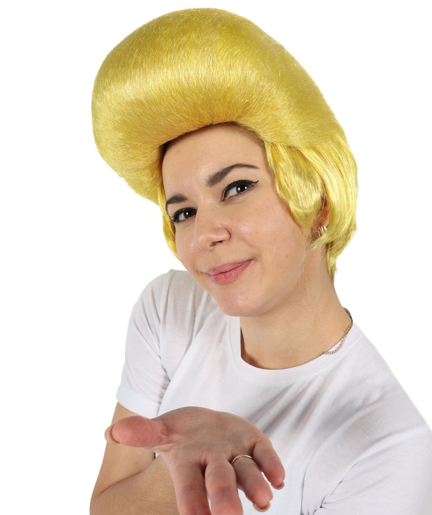 Adult Women’s Yellow Retro Beehive Wig | Voluminous Short Hairpiece with Breathable Cap | Ideal for Halloween, Cosplay & Themed Parties