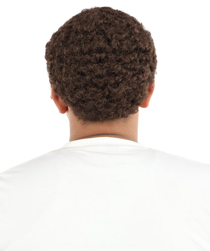 Adult Men’s Curly Short Chocolate Brown Afro Wig | Natural Tight Curl Synthetic Wig | Realistic Wig for Cosplay, Halloween & Dress-Up