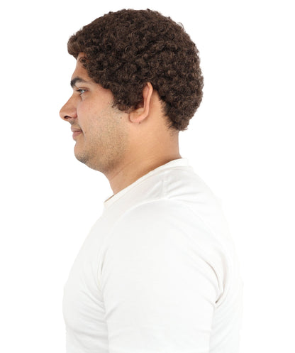 Adult Men’s Curly Short Chocolate Brown Afro Wig | Natural Tight Curl Synthetic Wig | Realistic Wig for Cosplay, Halloween & Dress-Up