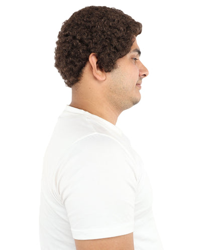 Adult Men’s Curly Short Chocolate Brown Afro Wig | Natural Tight Curl Synthetic Wig | Realistic Wig for Cosplay, Halloween & Dress-Up