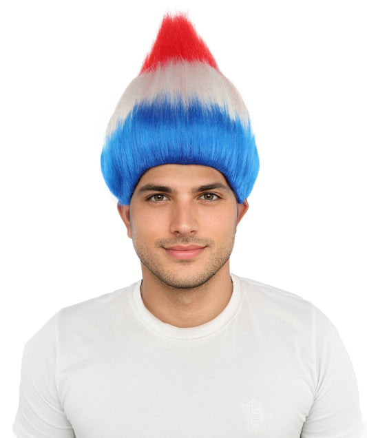 Adult Unisex Netherlands Flag Fan Troll Multicolor Wig | Synthetic Fiber With Capless Cap | Ideal For Theater, Halloween And Cosplay
