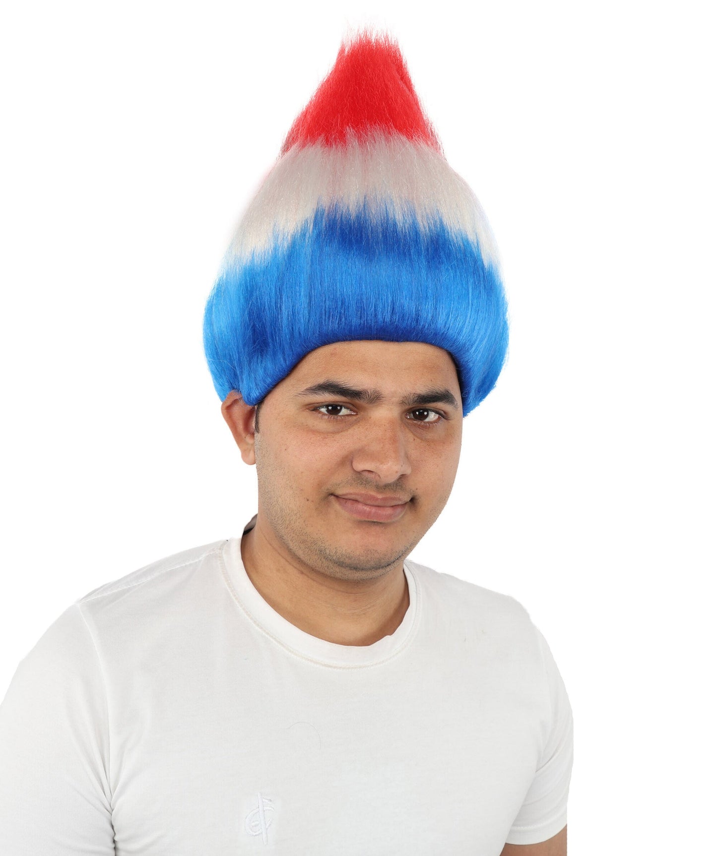Adult Unisex Netherlands Flag Fan Troll Multicolor Wig | Synthetic Fiber With Capless Cap | Ideal For Theater, Halloween And Cosplay