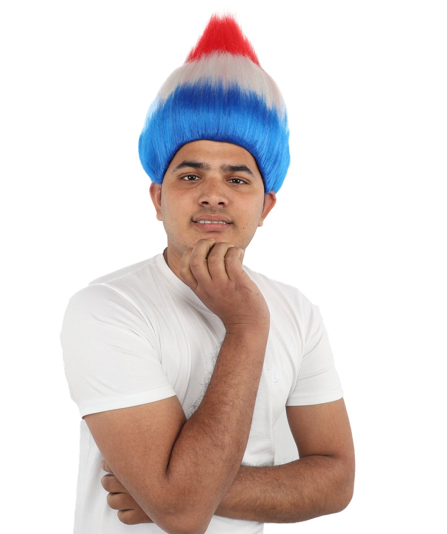 Adult Unisex Netherlands Flag Fan Troll Multicolor Wig | Synthetic Fiber With Capless Cap | Ideal For Theater, Halloween And Cosplay