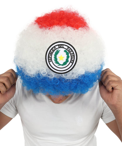 Adult Unisex Paraguay Flag Afro Multicolor Wig | Synthetic Fiber With Breatheble Capless Cap | Ideal For Theater, Halloween And Cosplay