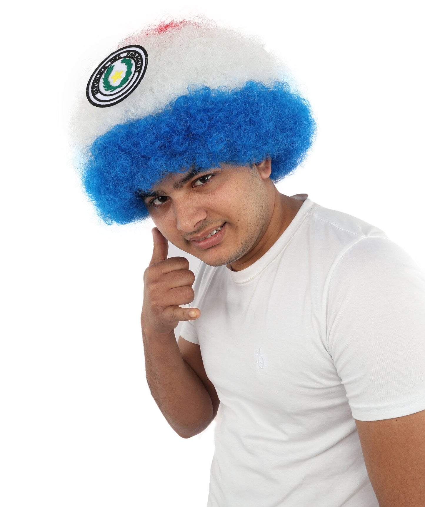 Adult Unisex Paraguay Flag Afro Multicolor Wig | Synthetic Fiber With Breatheble Capless Cap | Ideal For Theater, Halloween And Cosplay