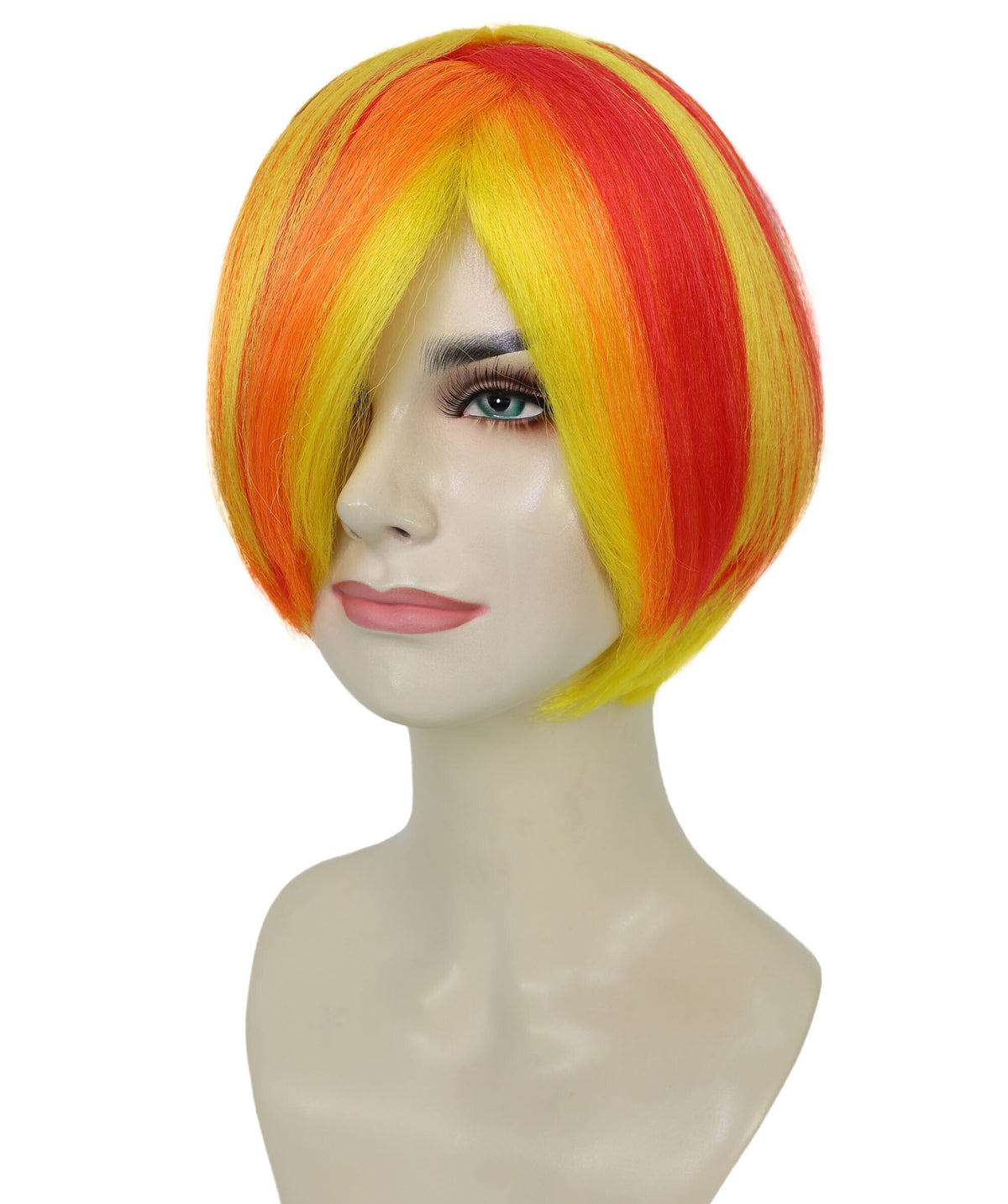 Adult Women's Neon Bob Wig | Orange And Yellow Synthetic Fiber Hair With Asymmetrical Short Cut | Ideal For Halloween, Cosplay, And Costume Parties