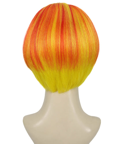 Adult Women's Neon Bob Wig | Orange And Yellow Synthetic Fiber Hair With Asymmetrical Short Cut | Ideal For Halloween, Cosplay, And Costume Parties