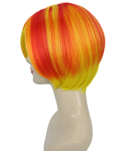 Adult Women's Neon Bob Wig | Orange And Yellow Synthetic Fiber Hair With Asymmetrical Short Cut | Ideal For Halloween, Cosplay, And Costume Parties