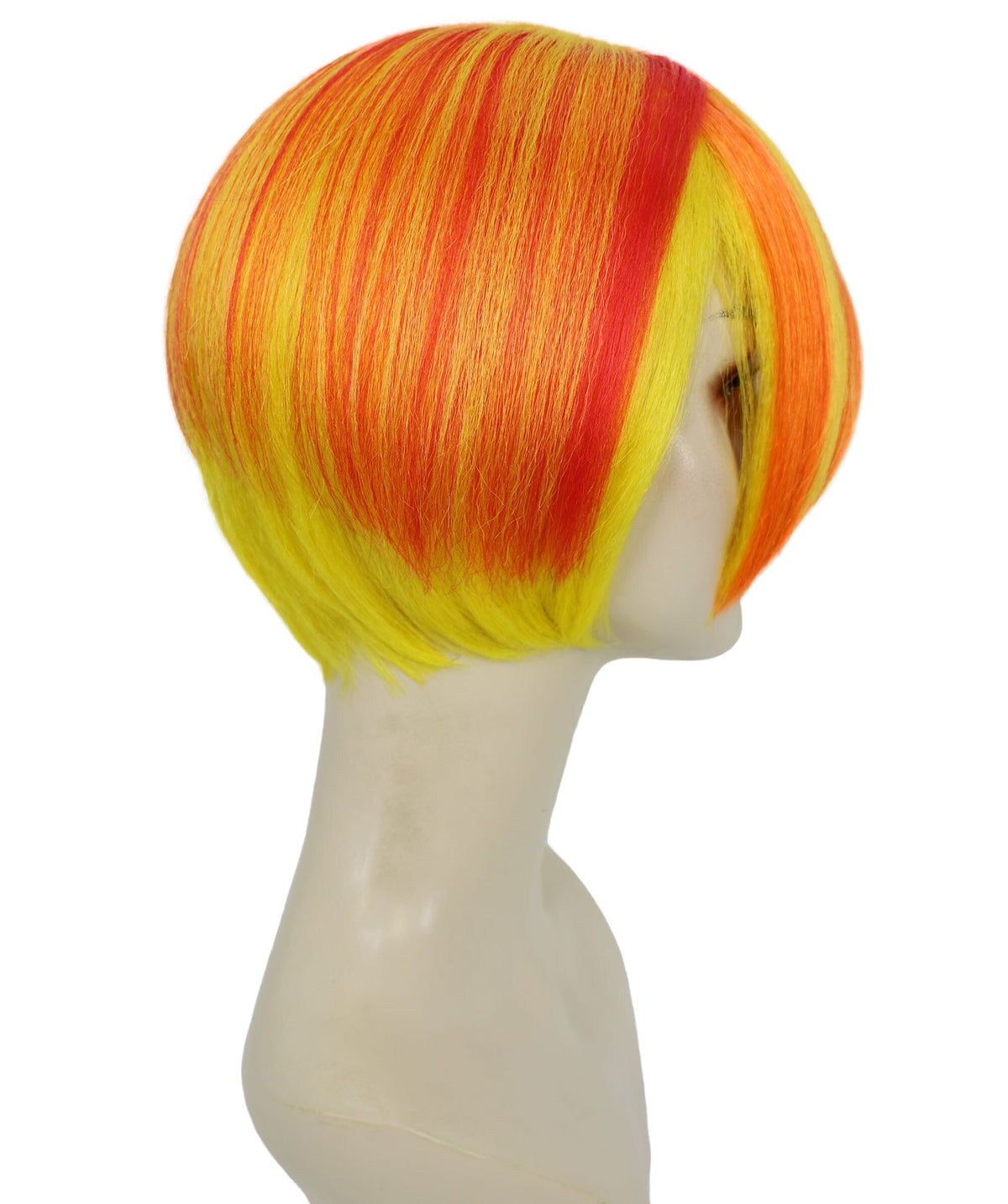 Adult Women's Neon Bob Wig | Orange And Yellow Synthetic Fiber Hair With Asymmetrical Short Cut | Ideal For Halloween, Cosplay, And Costume Parties