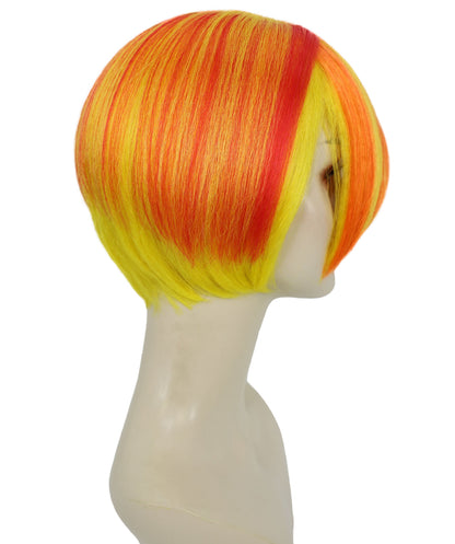 Adult Women's Neon Bob Wig | Orange And Yellow Synthetic Fiber Hair With Asymmetrical Short Cut | Ideal For Halloween, Cosplay, And Costume Parties