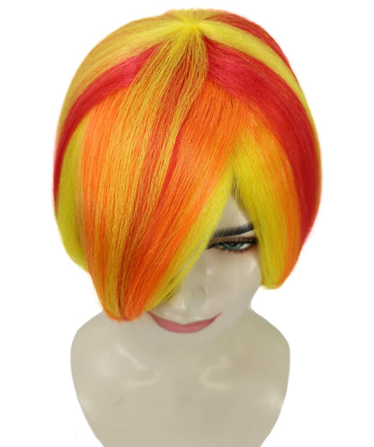 Adult Women's Neon Bob Wig | Orange And Yellow Synthetic Fiber Hair With Asymmetrical Short Cut | Ideal For Halloween, Cosplay, And Costume Parties