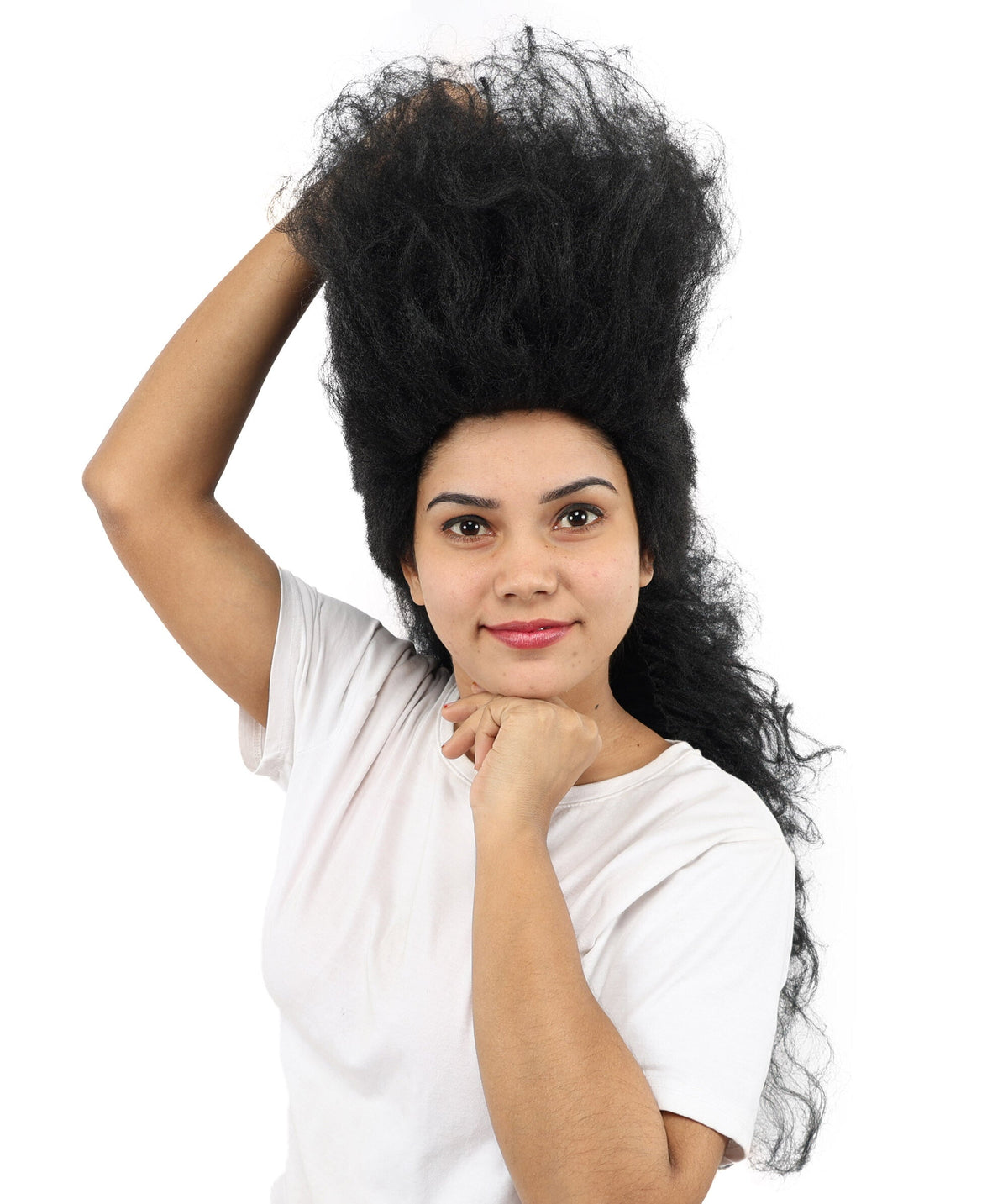 Adult Women's Voluminous Curly Wig | Black Synthetic Fiber Hair With Extra Full Curly Texture | For Halloween, Cosplay, And Costume Parties