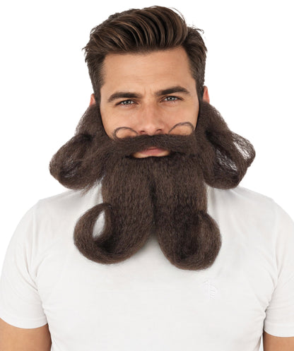 Adult Men's Curled Handlebar Mustache & Beard | Dark Mustache & Beard| Ideal for Halloween, Cosplay, Theater, Drag And Themed Parties