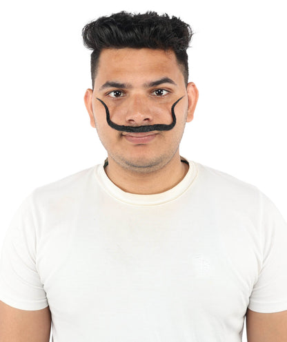 Adult Men's Refined Handlebar Mustache | Black Slim Curved Shape | Halloween, Cosplay, Theater, Drag And Themed Parties