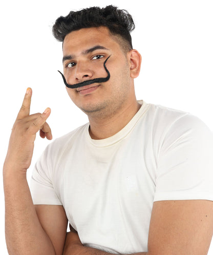 Adult Men's Refined Handlebar Mustache | Black Slim Curved Shape | Halloween, Cosplay, Theater, Drag And Themed Parties