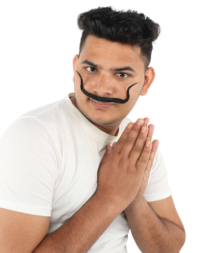 Adult Men's Refined Handlebar Mustache | Black Slim Curved Shape | Halloween, Cosplay, Theater, Drag And Themed Parties