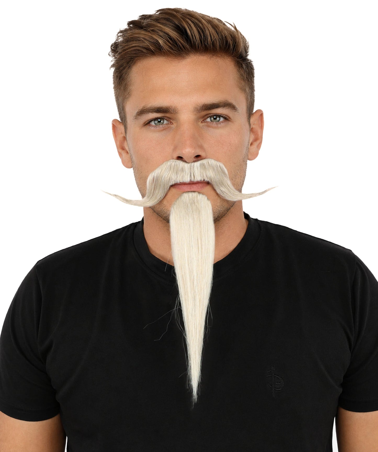 Adult Men's Curled Chin Spike Mustache Beard | White & Gray Mustache | Stage Shows, Costume Events, Cosplay, Drag And Halloween
