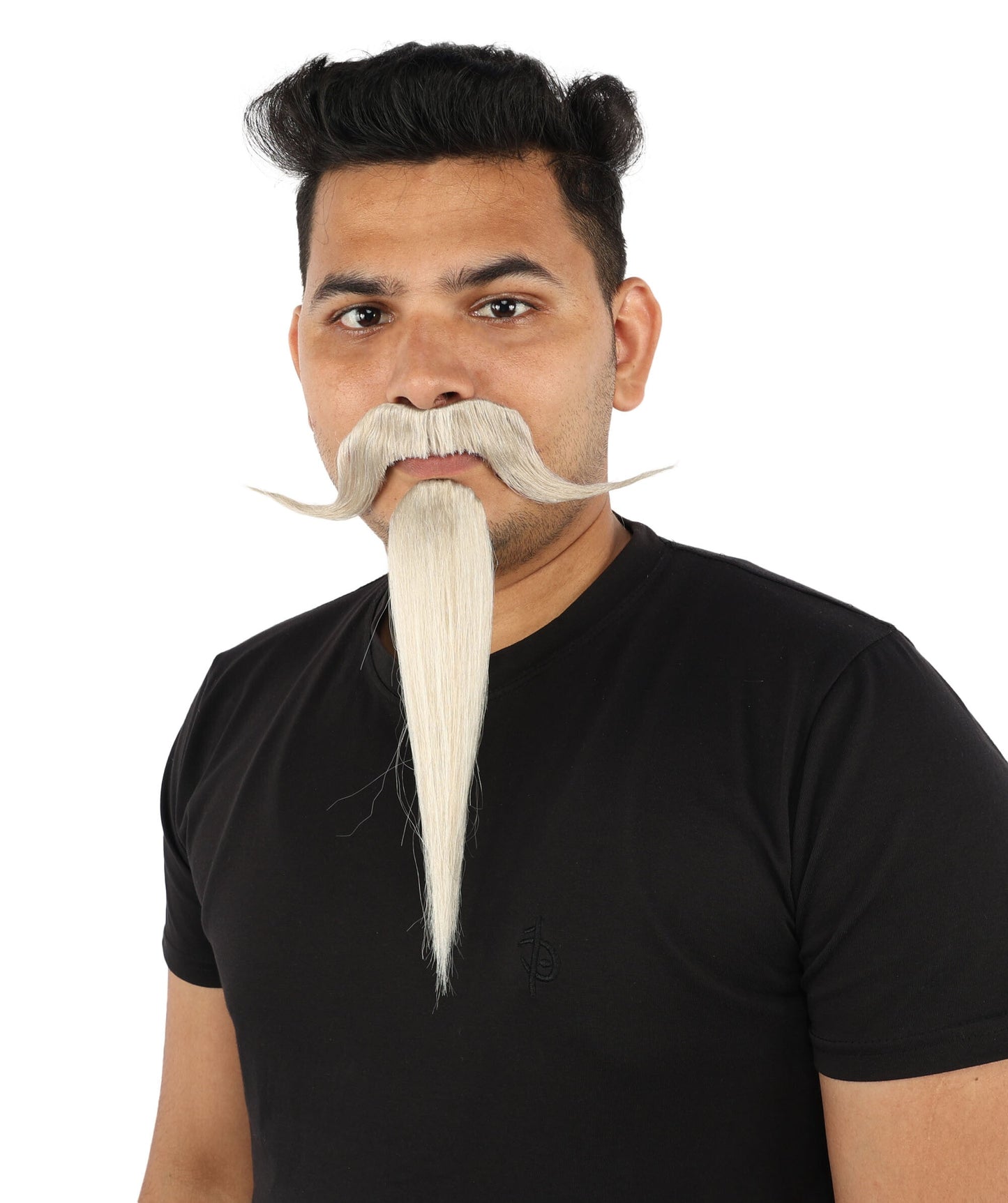Adult Men's Curled Chin Spike Mustache Beard | White & Gray Mustache | Stage Shows, Costume Events, Cosplay, Drag And Halloween