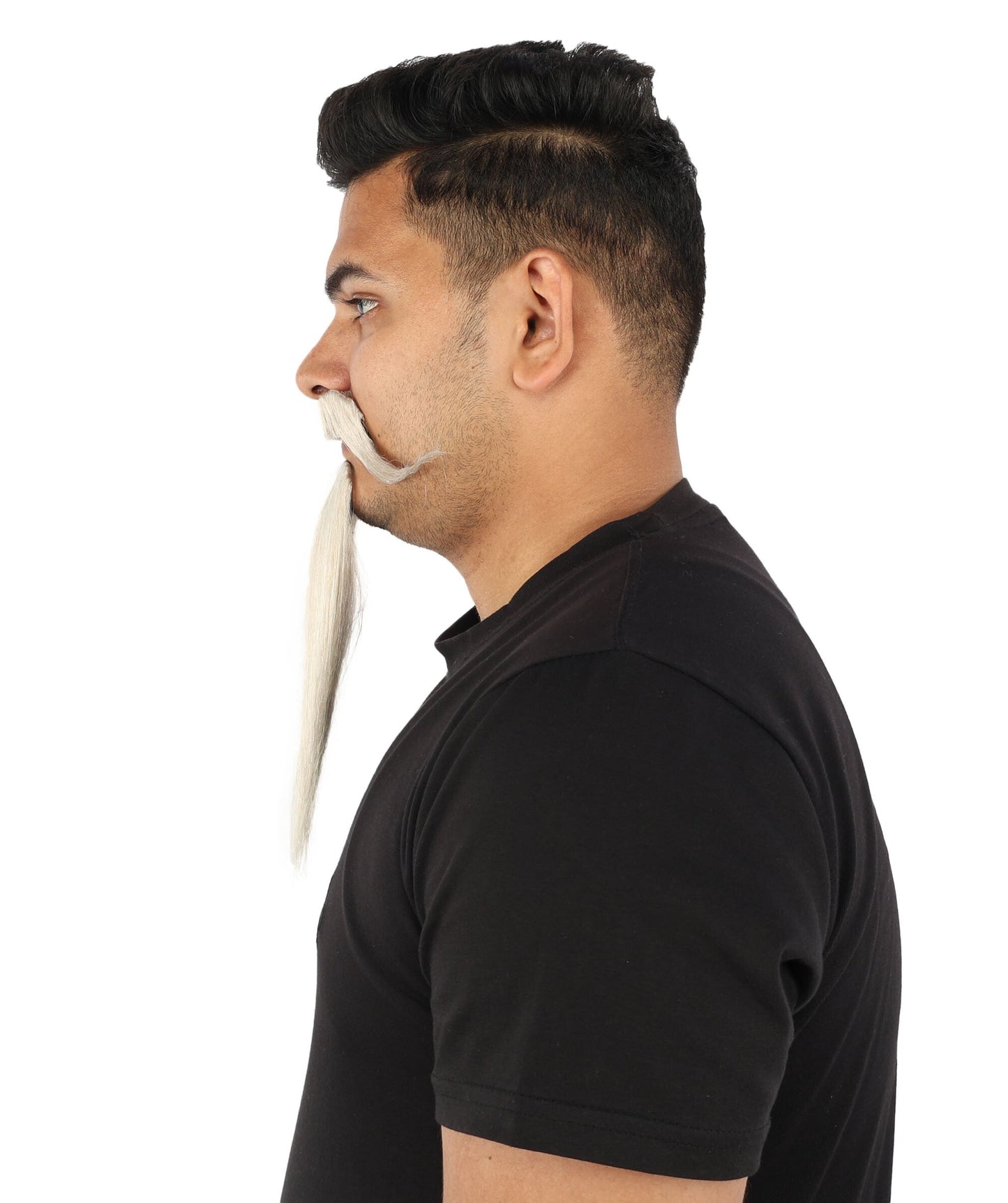 Adult Men's Curled Chin Spike Mustache Beard | White & Gray Mustache | Stage Shows, Costume Events, Cosplay, Drag And Halloween