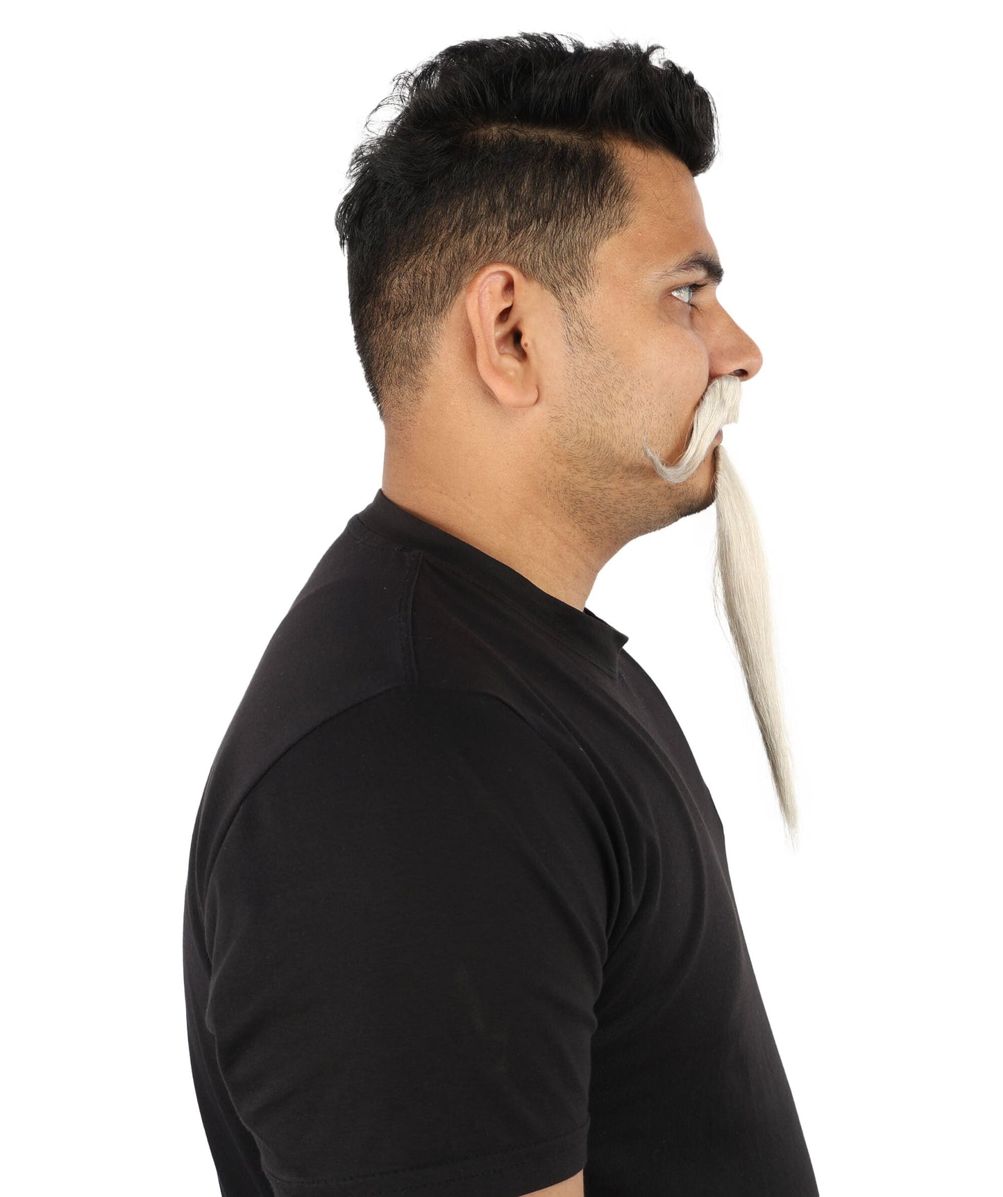 Adult Men's Curled Chin Spike Mustache Beard | White & Gray Mustache | Stage Shows, Costume Events, Cosplay, Drag And Halloween